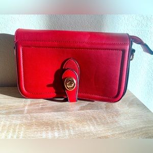 Red vegan leather crossbody/clutch